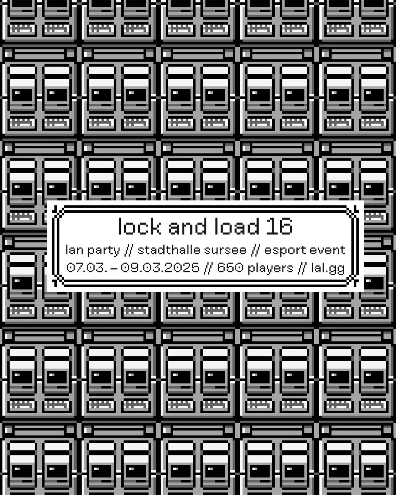 Flyer Lock and Load 16 mit Muster aus Computer-Symbolen