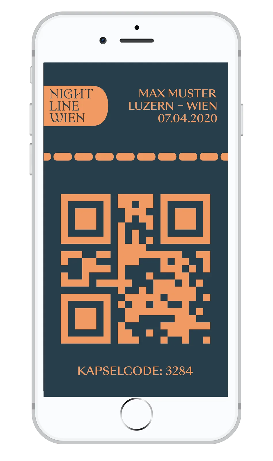 Digitales Ticket von Nightline Wien mit QR-Code auf einem Handy